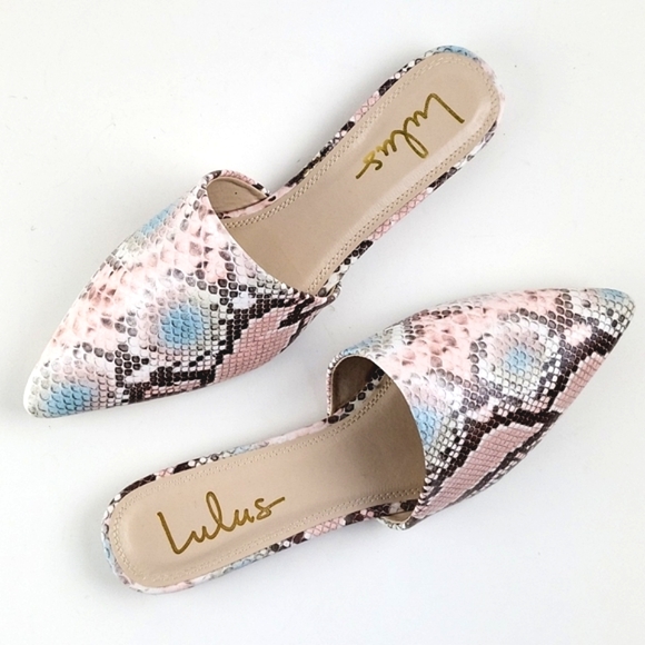 Lulus Shoes - NEW Lulu's "Lorena" Blush Snake Print Pointed Toe Slides Slip-on Flats